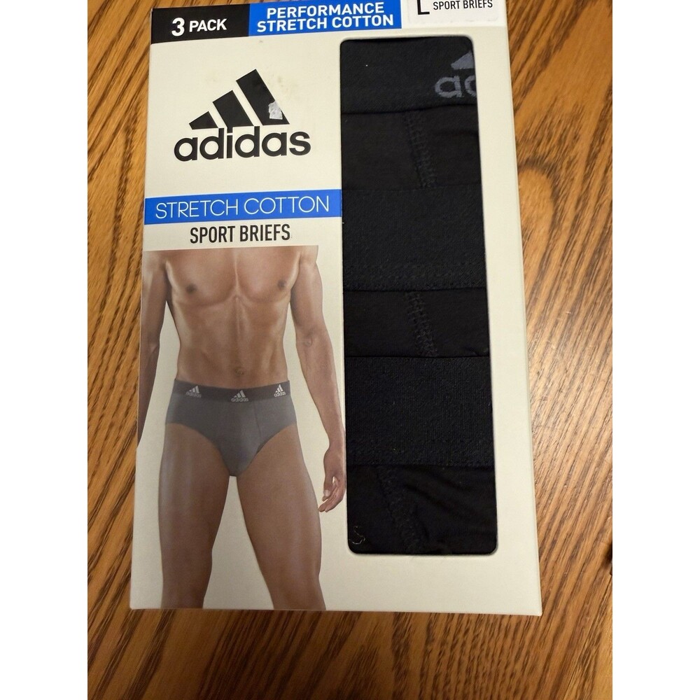 Adidas Sport Briefs Mens L Black 3 Pack Performance Stretch Cotton